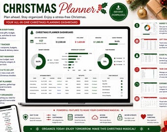 Weihnachtsplaner Google Sheets Vorlage, Urlaubsplaner, Weihnachtsbudget-Tracker, Geschenkliste, Weihnachtsveranstalter