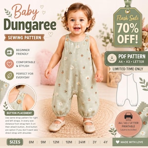 Baby Dungaree Sewing Pattern PDF | Toddler Overall Pattern | Kids Romper Sewing Pattern | Baby Jumpsuit PDF | A4 A0 US Letter | Sizes 8M-4Y