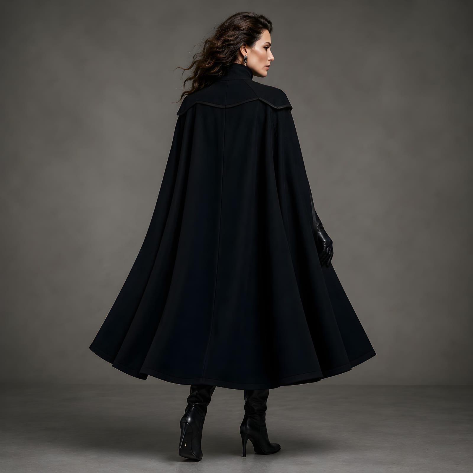 Black Wool Cape Coat, Gothic Victorian Style, Dark Academia Winter