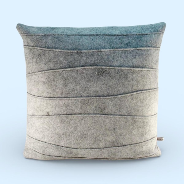 Handmade Wool Felt Pillow: Light Gray Ribbed Pin Tuck Design