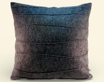 Handmade Charcoal Gray Wool Felt Pillow: Ribbed Pin Tuck Design
