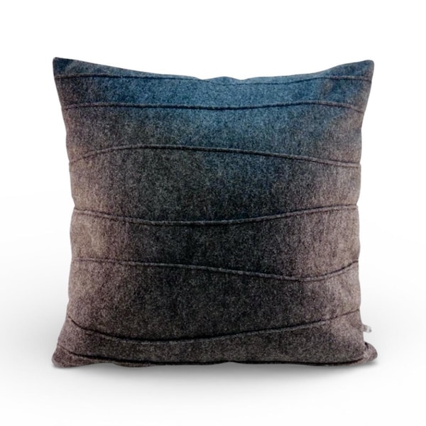 Handmade Charcoal Gray Wool Felt Pillow: Modern Pin Tuck Design