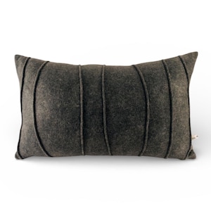 Charcoal Gray Wool Felt Lumbar Pillow: Handmade Ribbed Design