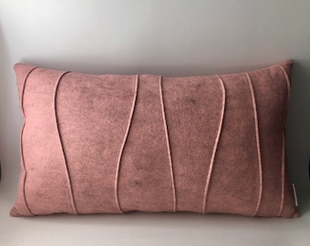 Pink Wool Felt Lumbar Pillow - Handmade Modern Pillow - 20 x 12 - Luxe Synthetic Down Insert