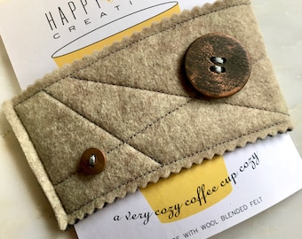 Wool Felt Coffee Cozy - Reusable Coffee Sleeve - Wool Felt Coffee Cozie - Coffee Lover - Stocking Stuffer - Modern - Retro - Teacher Gift