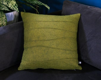 Green Pillow - Wool Felt Pillow - Handmade - Modern Pillow - Pin Tuck - Ribbed - Contemporary Home Decor - Synthetic Down Insert