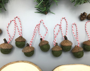 Christmas Acorn Ornaments, Felted Acorns, Holiday Decor, Forest Green, Farmhouse Style, Handmade