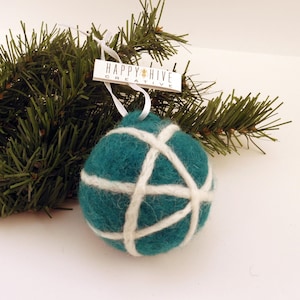 Wool Felt Christmas Ornament, Turquoise Tree Ornament, Tree Bauble, Traditional, Handmade