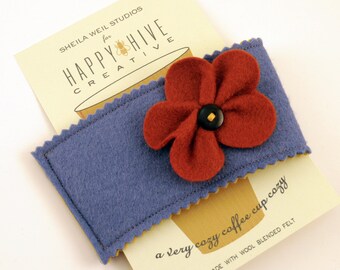 Wool Coffee Cozy - Cozie - Teacher Gift -Reusable Coffee Sleeve - Wool Felt - Flower Coffee Cozy - Coffee Lover - Stocking Stuffer