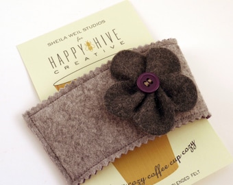 Wool Felt Coffee Cozy: Reusable Coffee Sleeve with Flower