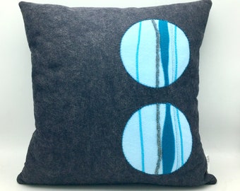 Dark Gray Pillow, Modern Home Decor,  Modern Pillow, Wool Felt Pillow, Abstract Pillow, Blue Pillow