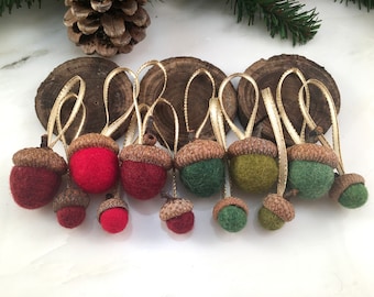 Christmas Acorn Ornaments - Felted Acorns - Large and Small Size - Holiday Decor - Christmas Tree Ornaments - Farmhouse - Wrapping Accessory