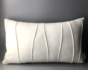 Warm Winter White Pillow - Lumbar Pillow - Wool Felt Pillow - Modern Pillow - Handmade - Ribbed - 12" x 20" - Synthetic Down Insert