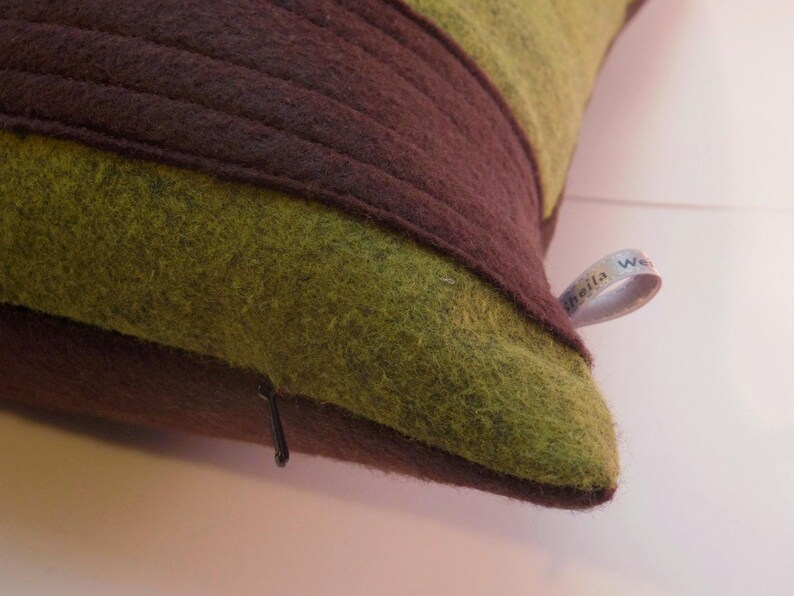 Wool Felt Owl Pillow: Quilted Applique, Modern Retro Decor image 5