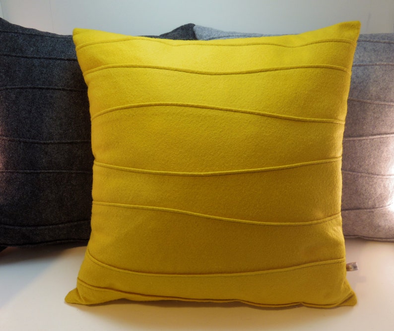 Mustard Yellow Pillow Wool Felt Pillow Handmade Modern Etsy