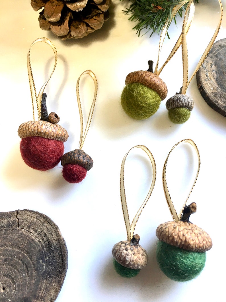 Christmas Acorn Ornaments Felted Acorns Large and Small Etsy