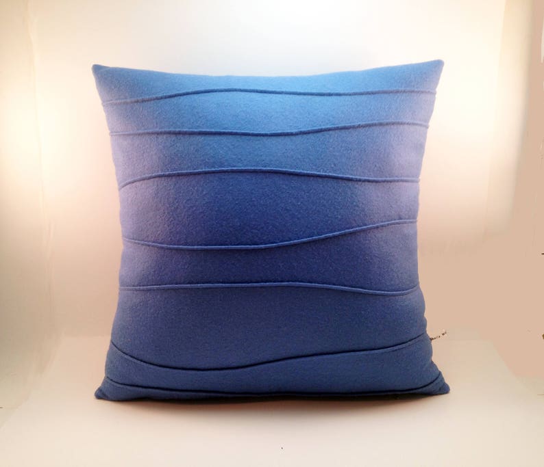 Blue Wool Felt Pillow Modern Home Decor Pillow With Wavy Etsy