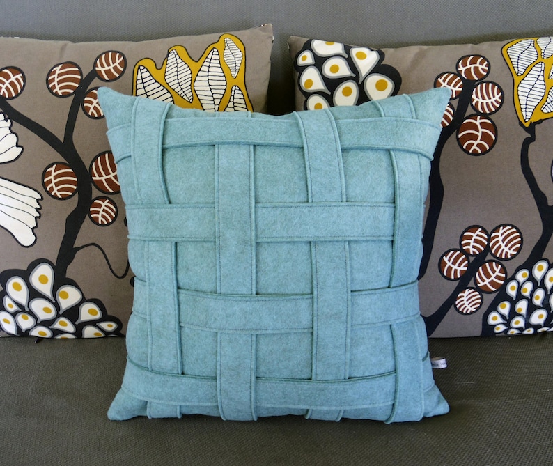 Light Blue Light Green Throw Pillow Aqua Wool Felt Pillow Etsy