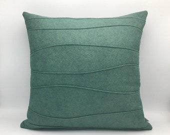 Teal Pillow - Wool Felt Pillow - Handmade - Modern Pillow - Blue Green - Pin Tuck - Ribbed - Contemporary Home Decor - Synthetic Down Insert