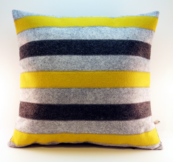 Mustard Yellow Pillow Wool Felt Pillow Striped Pillow Etsy