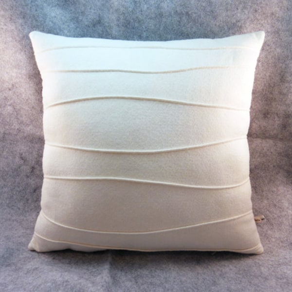 White Pillow - Wool Felt Pillow - Handmade - Modern Pillow - Pin Tuck - Ribbed - Contemporary Home Decor - Synthetic Down Insert - Designer