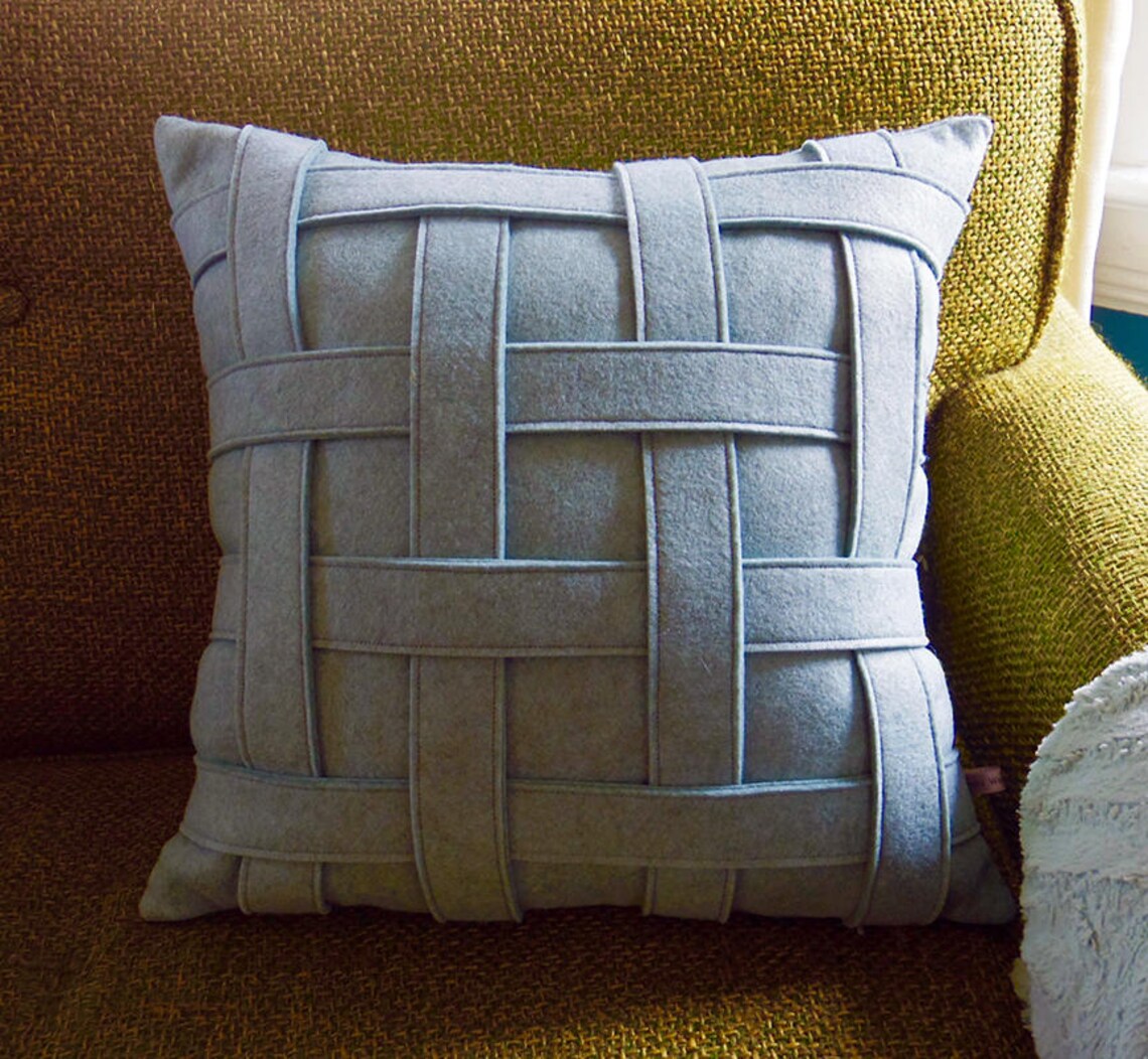 Light Blue Light Green Throw Pillow Aqua Wool Felt Pillow Etsy