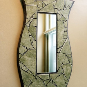 Mosaic Mirror, Curvy Modern Mirror, Modern Home Decor, Green Ceramic Tile, Mosaic Wall Decor, Frameless Mirror, Accent Mirror
