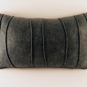 Charcoal Gray Wool Felt Lumbar Pillow: Handmade Ribbed Design