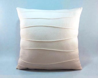 White Wool Felt Pillow: Handmade Pin Tuck, Modern Home Decor, 16 x 16