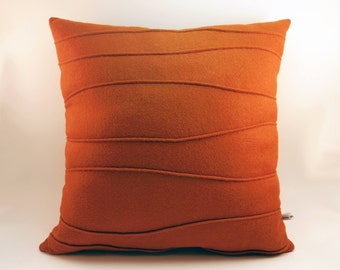 Orange Pillow, Wool Felt Pillow, Modern Felt Pillow, Burnt Orange, Felt Pillow with Ribbing, Fall Pillow, Modern Home Decor