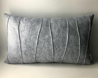 Light Gray Pillow - Lumbar Pillow - Wool Felt Pillow - Modern Pillow - Handmade - Ribbed - 12" x 20" - Synthetic Down Insert