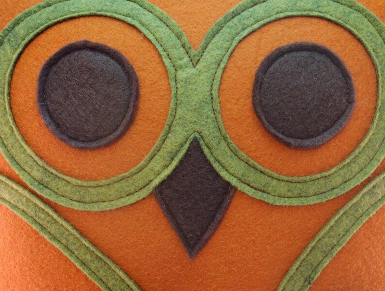 Wool Felt Owl Pillow: Quilted Applique, Modern Retro Decor image 3