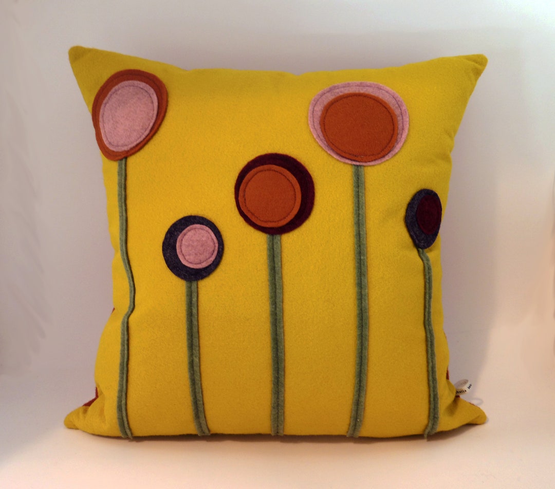 Yellow Wool Felt Pillow Modern Home Decor Yellow Pillow 16 Etsy