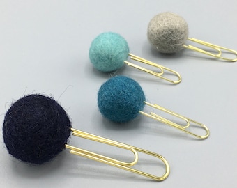 Felt Ball Planner Clips - Set of 4 - Pom Pom Clip - Bookmark - Bullet Journal - Stationery - Paperclip - Organizer - School Supply