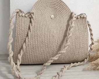 Nidastylebags, krem rengi, astarsız inci detaylı çanta