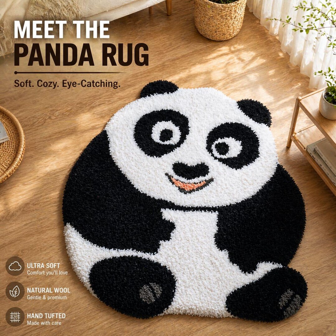 Real Panda Rug Cute Panda Shape Rug, Hand Tufted Wool Carpet, Kawaii Animal Nursery ...