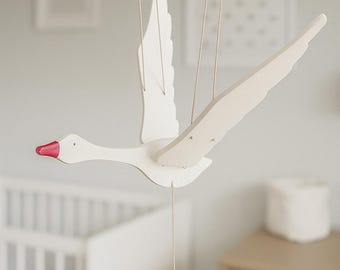Handmade Wooden Swan Mobile, Kinetic Sculpture, Nordic Nursery Decor, Scandinavian Style, Eco Friendly