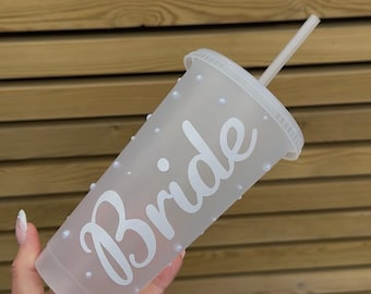 Personalisierte Perlen Braut Kalte Tasse mit Strohhalm | Hen Do Party Brautparty