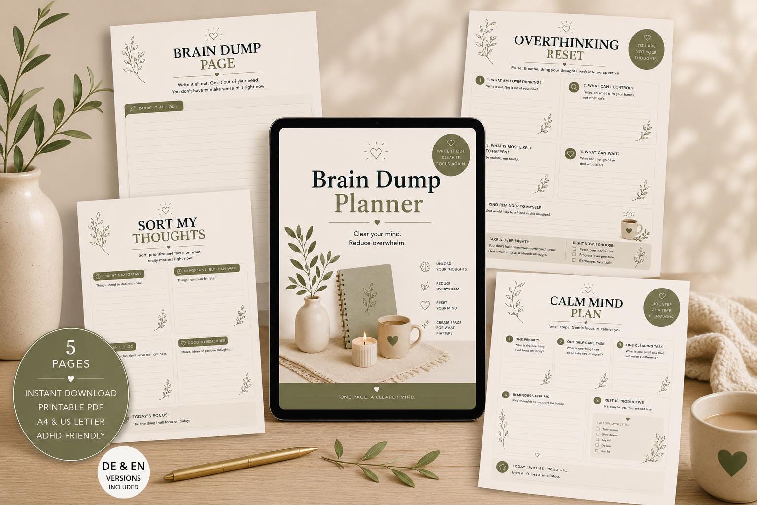 Brain Dump Planner Printable | ADHD Mental Reset Pdf | Overthinking ...