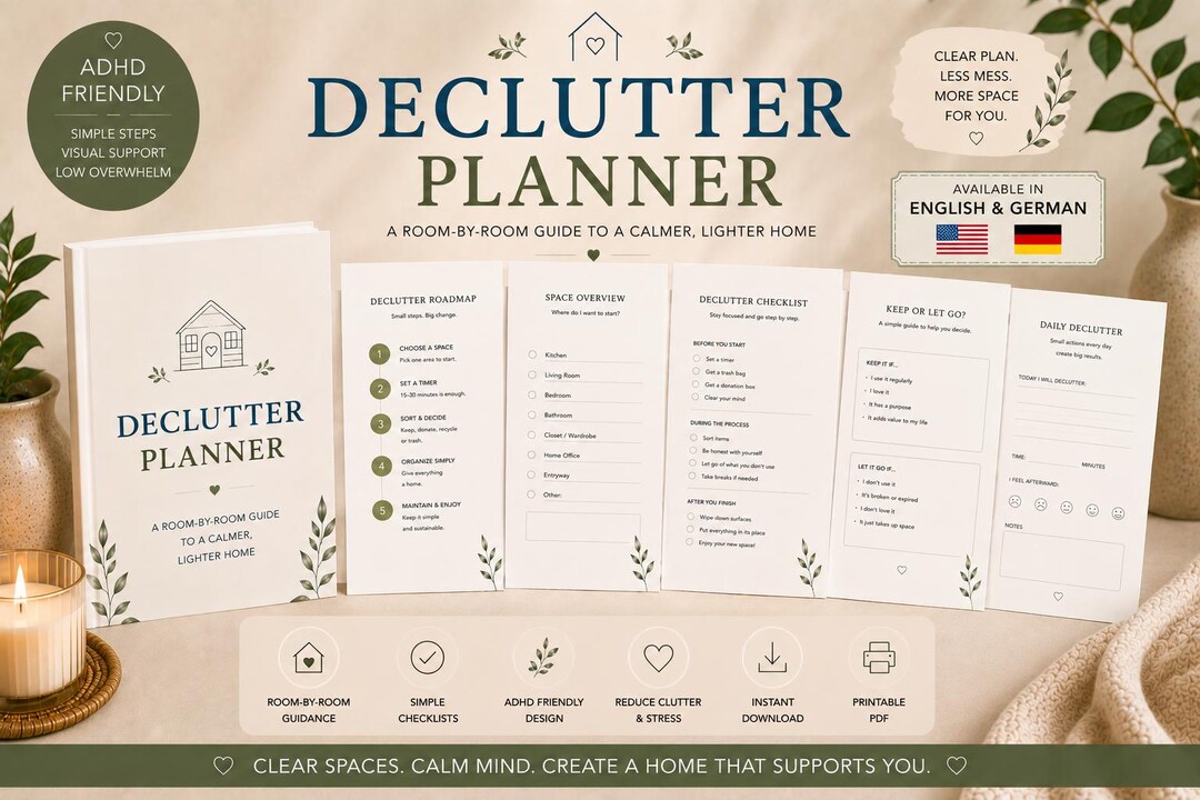 ADHD Declutter Checklist Printable | Home Organization Planner Pdf ...