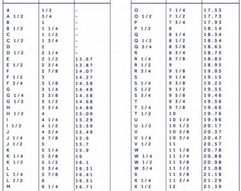 Etsy Size Chart