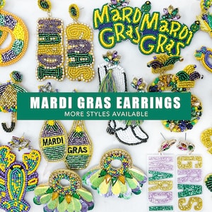 Mardi Gras Earrings, Mardi Gras Jewelry, Carnival Parade Earrings, Mask, Boots, Umbrella, King Cake, Crawfish, Fleur De Lis Beaded Earrings