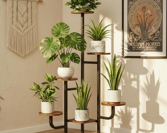 6 Tier Corner Plant Stand, Tall Metal Plant Stand, L-Shaped Corner Plant Organizer, Rustic Brown Flower Pot Display for Living Room Balcony