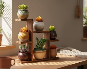 Estantería de madera de 7 niveles para plantas / Estante estrecho de mesa para suculentas, ideal para repisas de ventanas y decoración de escritorios.