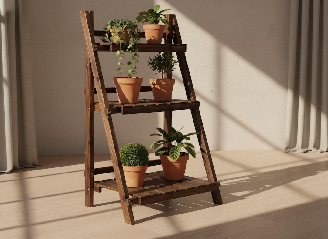 3 Tier Foldable Wooden Plant Stand, Indoor and Outdoor Folding Plant ...