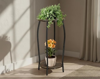 2 Tier Tall Wooden Indoor Plant Stand, Corner Floor Plant Stand, Heavy Duty 4 Leg Plant Table for Living Room Balcony Decor