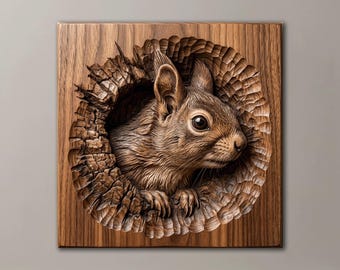Squirrel Tree Hole 3D Relief Stl | Rustic Cabin Wildlife Art | Woodworker & Nature Lover Gift | STL CNC Router 3D Print File