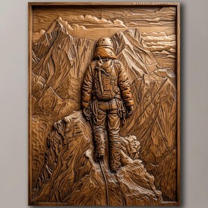 Rock Climber 3D Relief STL File for CNC Router Wood Carving | Mountaineering Alpine Wall Art 3D Print Model Digital Download