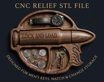 Bullet EDC Valet Tray STL-Datei für CNC-Fräse & 3D-Druck | Lock and Load Catchall Dish Modell | Veteran Man Cave Organizer STL
