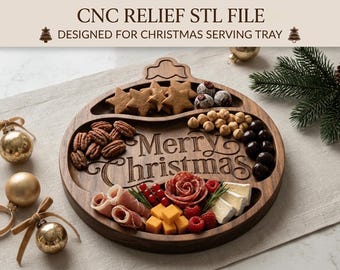 Merry Christmas Ornament Tray STL, Bauble Serving Board CNC Relief, Holiday Snack Catchall Router File, 3D Printer Model